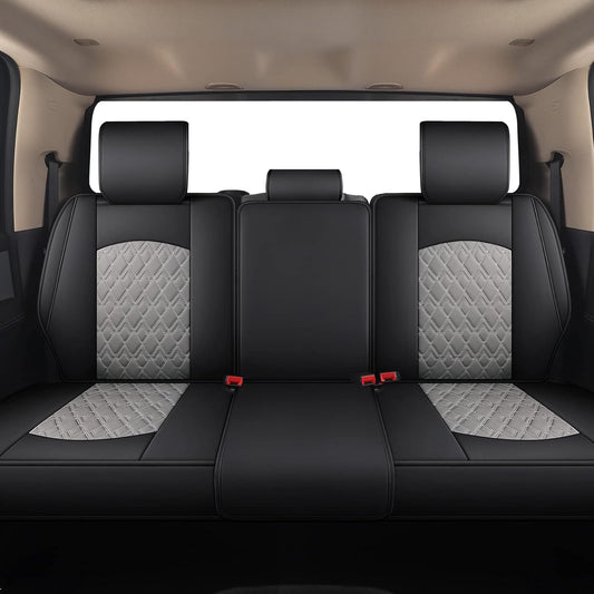 JOJOBAY Car Seat Covers for Dodge Ram,Fit Ram 2009-2025 1500/2500/3500 Pick-up Truck,Crew,Regular,Quad,Mega Cab,Waterproof Synthetic Leather Rear Seat Cover,Black-Grey