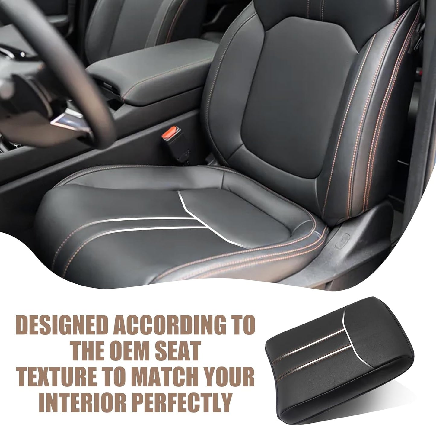 Muslogy Center Console Cover Compatible with Honda Pilot 2023 2024 2025, 2024-2026 Ridgeline/Passport Accessories Armrest Pad Lid Cushion Console Protector Vegan Leather Extra Soft(Black/Orange Trim)