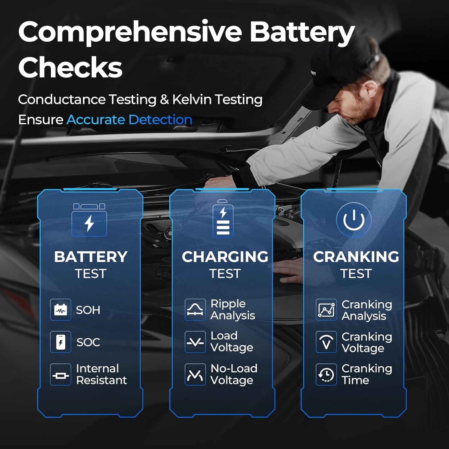 Car Battery Jump Starter and Battery Tester TOPDON 2-in-1 2200A Peak Jump Starter for Up to 8L Gas/6L Diesel Engines 12V Portable Booster and Tester