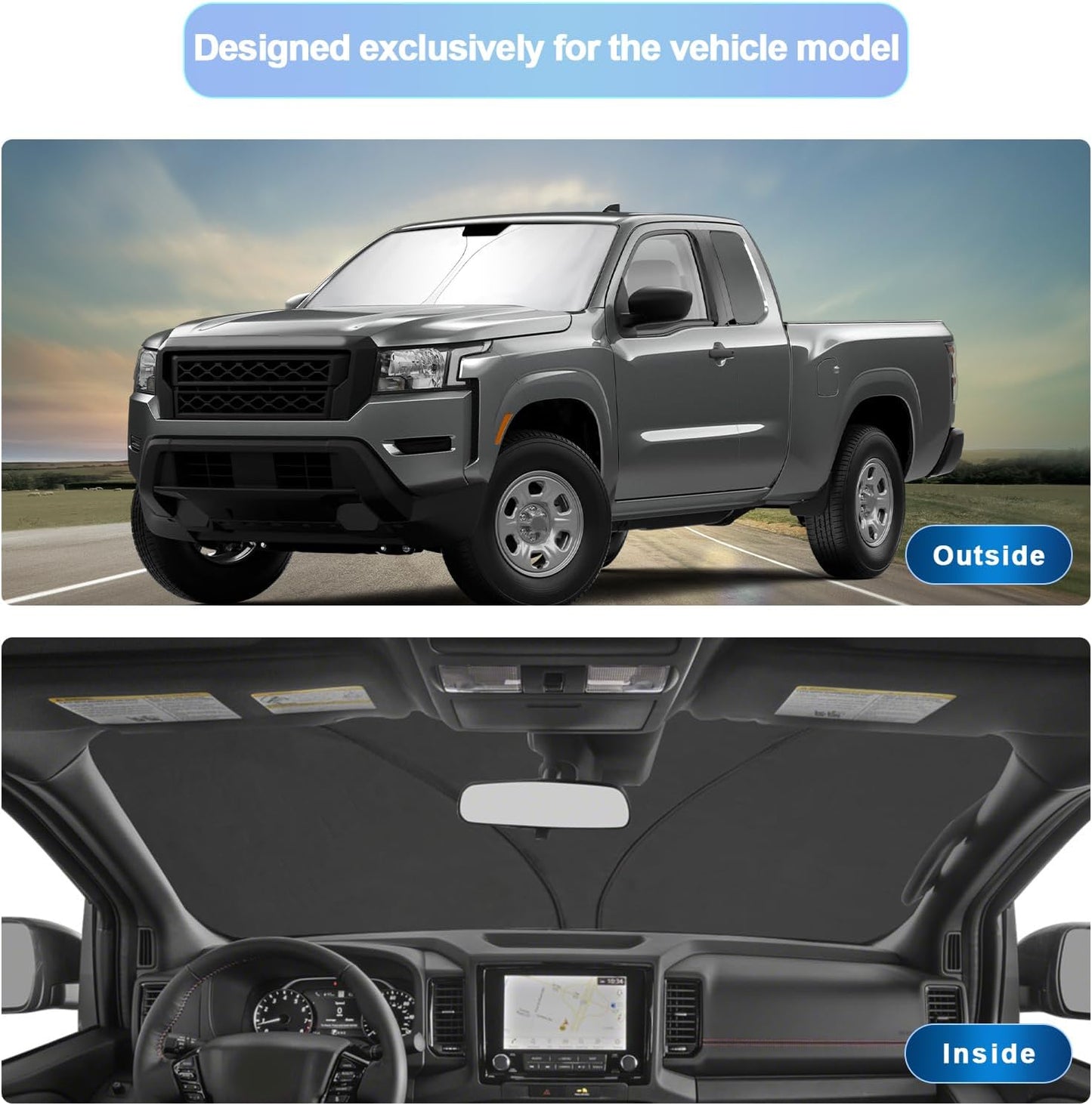 SXCY for 2024 2025 Nissan Frontier Windshield Sunshade 2022-2025 Frontier (S SV Pro-X Pro-4X SL) Accessories for 2024 2025 Frontier Sun Shade Foldable Sun Shield 2024 2025 Frontier Sun Protector