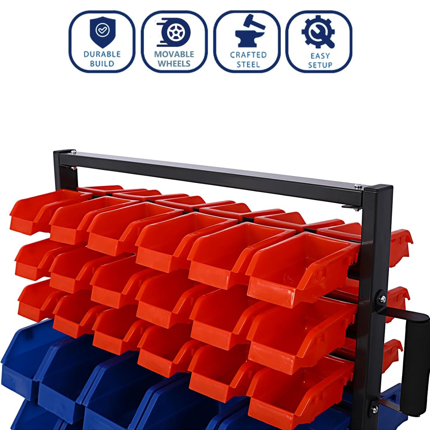 90 Parts Bin Rack Garage Storage Unit 9 Tiers System Steel Shelf with Portable Wheels, Mobile Tool Organizer Plastic Bins, for Men Birthday Gift (9 Tiers)