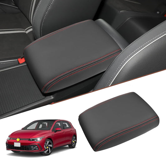 SKTU for 2020-2024 Volkswagen Golf Center Console Cover 2023 2024 Golf Accessories Armrest Cover 2023 2024 Golf R Seat Box Cover 2020-2023 2024 Golf MK8 Center Console Soft Cushion (Red Line)