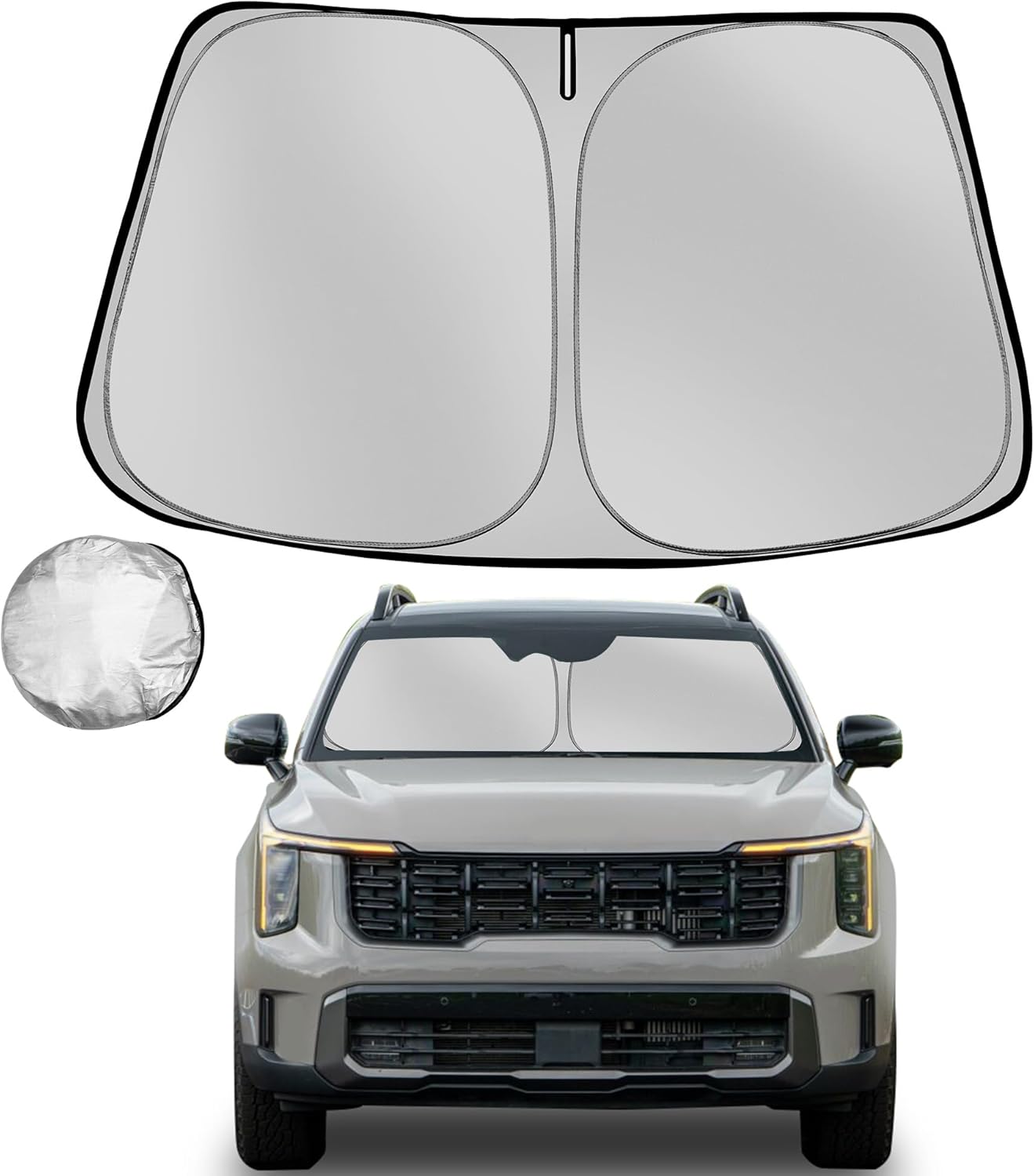Windshield Sun Shade for 2021-2025 Kia Sorento Foldable Sun Sunshade for Car Front Window Blocks UV Rays and Heat Automotive Interior Protector Custom Fit Accessories
