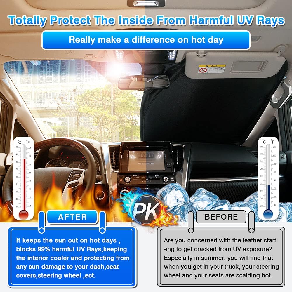 T TGBROS Windshield Sun Shade Custom Fit for 2022-2023 2024 2025 Nissan Frontier Accessories Foldable Sun Shield Reflective Polyester Sun Visor Cover Block Heat and Sun Protection