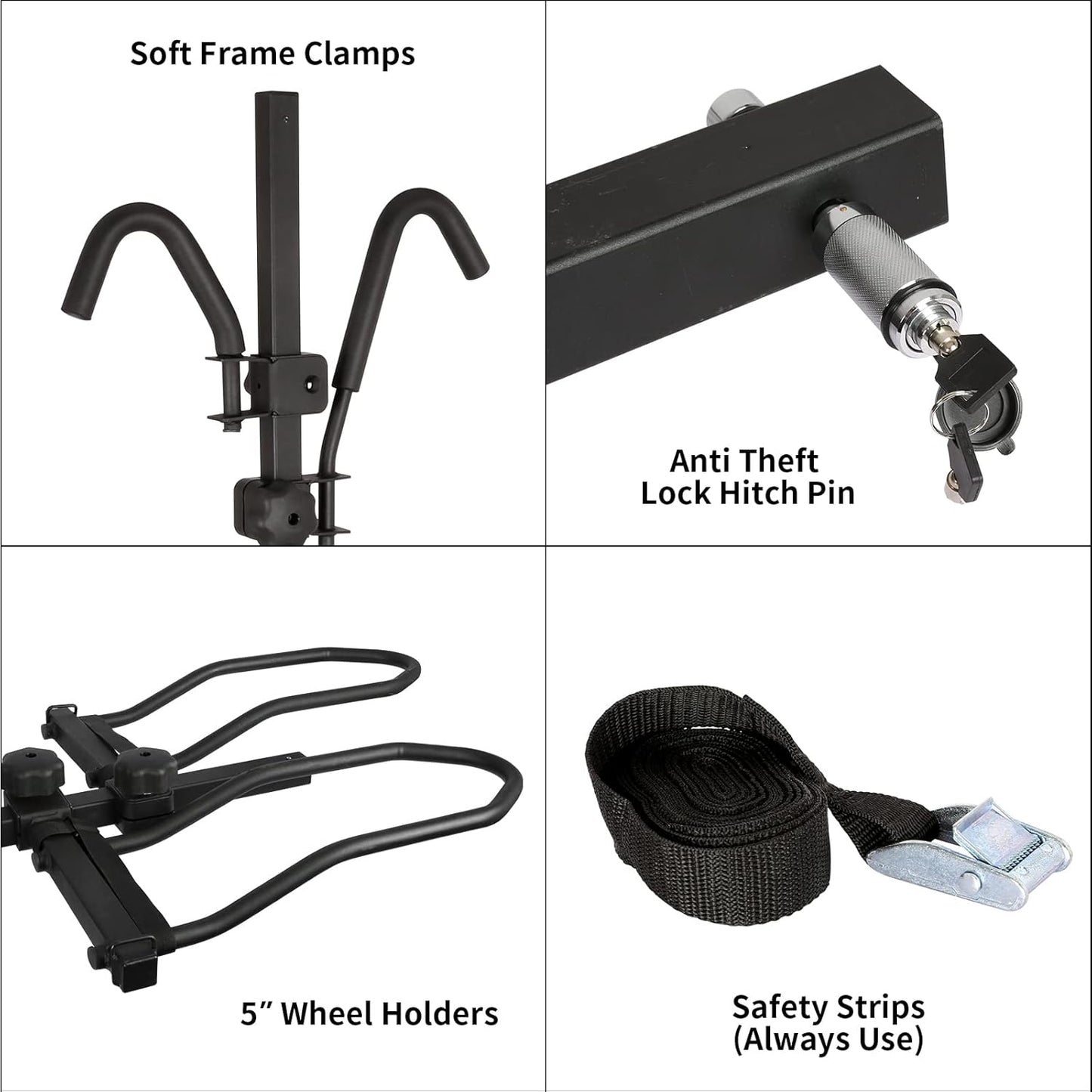 WEIZE Hitch Bike Rack, Wobble Free Smart Tilting Folding Bicycle Car Racks for Standard, Fat Tire and Electric Bike, 2-Bike 160 lbs Capacity, 2-inch Receiver