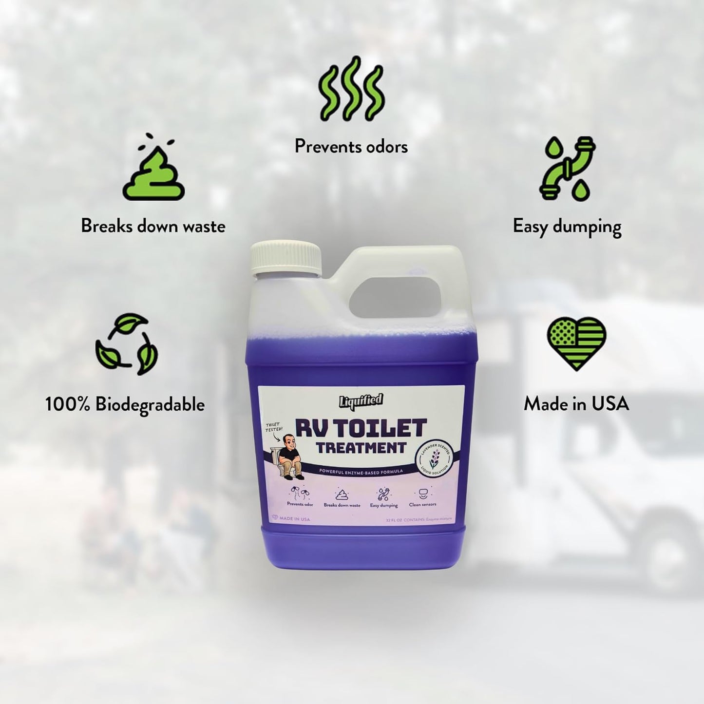 Liquified RV Toilet Treatment - Black Holding Tank Digester - Odor Eliminator - Lavender Scent - Matts RV Reviews (Lavender F-Style, 32oz)