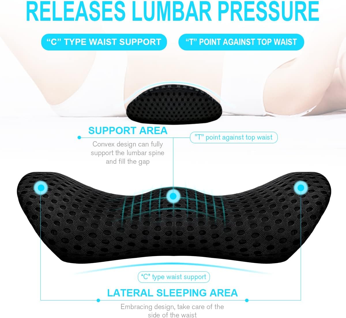 Lumbar Support Pillow for Office Chair, Memory Foam Lumbar Pillow for Lower Back Pain Relief (Oval Black)