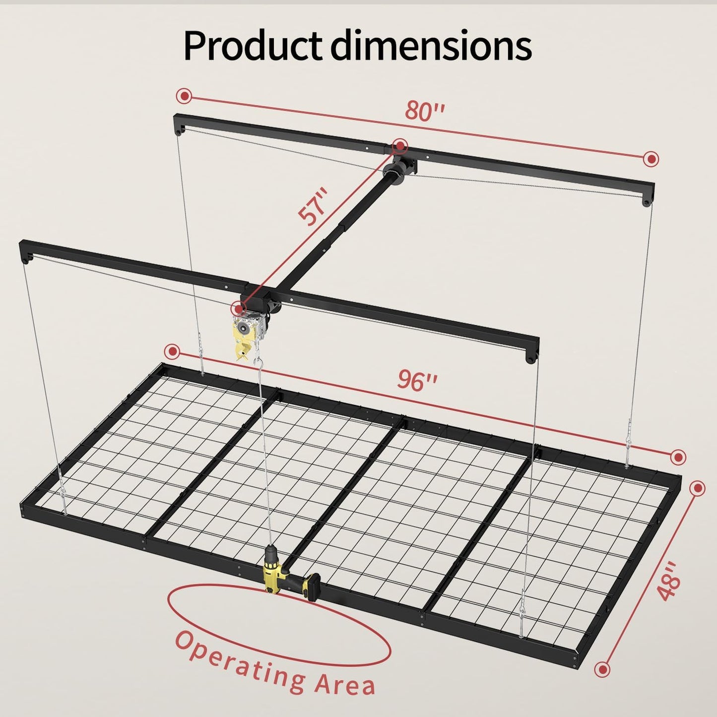Garage Ceiling Storage Racks – 4x8 FT Overhead Garage Storage Rack with Safety Lock, Heavy-Duty Ceiling Mounted Lift System and Storage Organizer, Ideal for Maximizing Overhead Space, 325 lbs Capacity