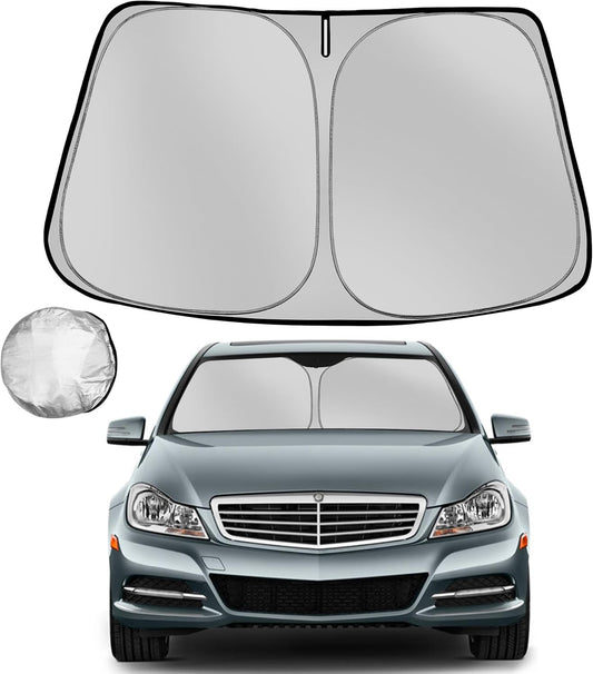 Windshield Sun Shade for 2008-2014 MERC-e-des-Be-nz C-Class w203 Foldable Sun Sunshade for Car Front Window Blocks UV Rays and Heat Automotive Interior Protector Custom Fit Accessories