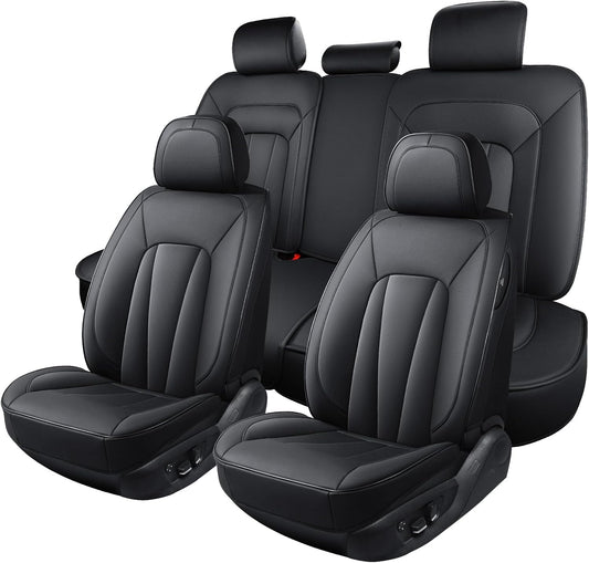 Car Seat Covers,5 Seats Automotive Seat Covers,Breathable Car Seat Protector Waterproof Leather Car Seat Covers for SUV, Sedans and Trucks，Luxury Full Wrapping Edge Seat Covers,Black
