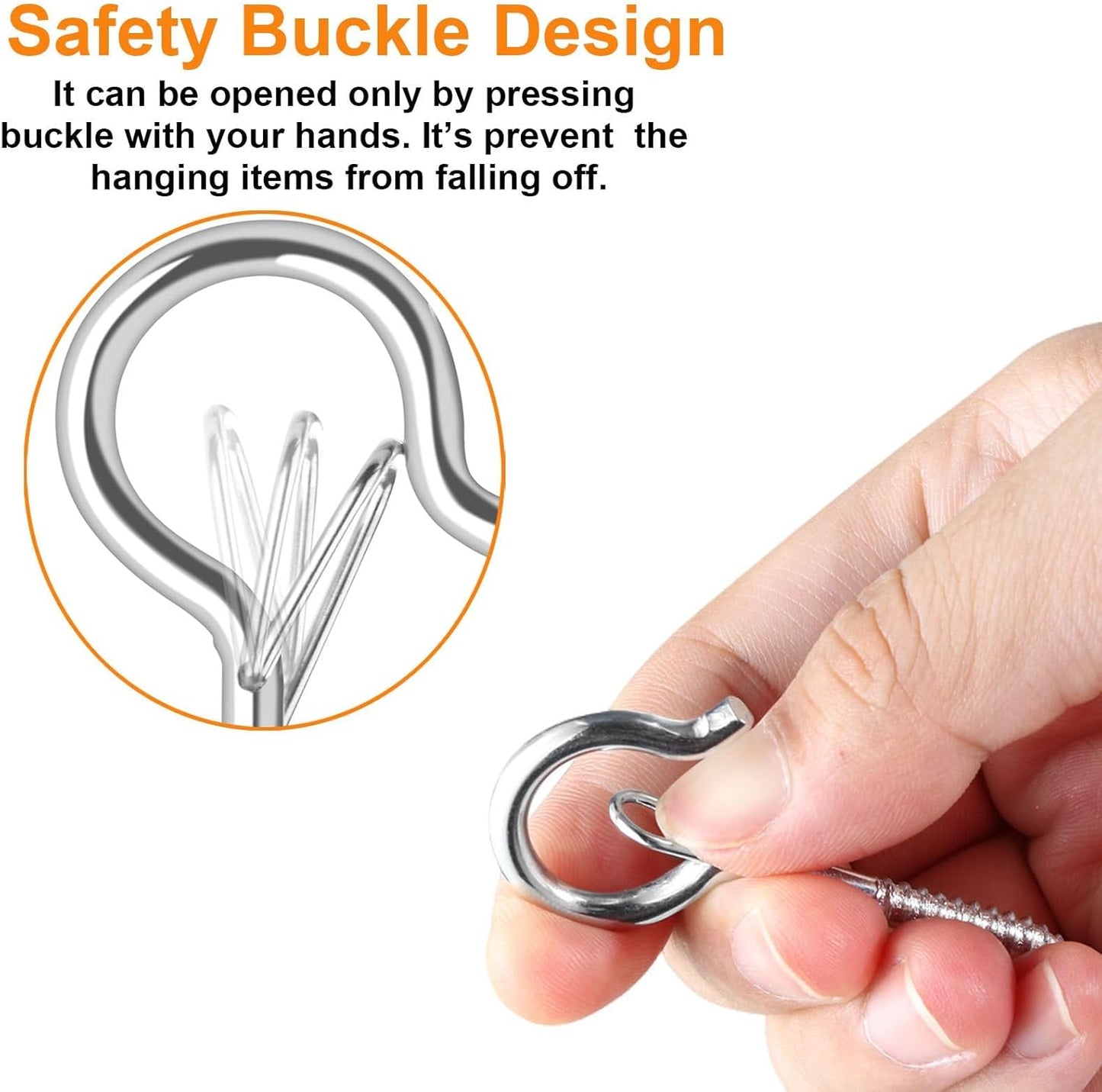 96 PCS Q-Hanger Hooks, Screw Hooks for Outdoor String Lights, Safety Buckle Design Cup Eye Hook for Hanging Christmas Lights, Plants, Mounted on Wall Ceiling, Include 1 Wing Nut Driver, Silver