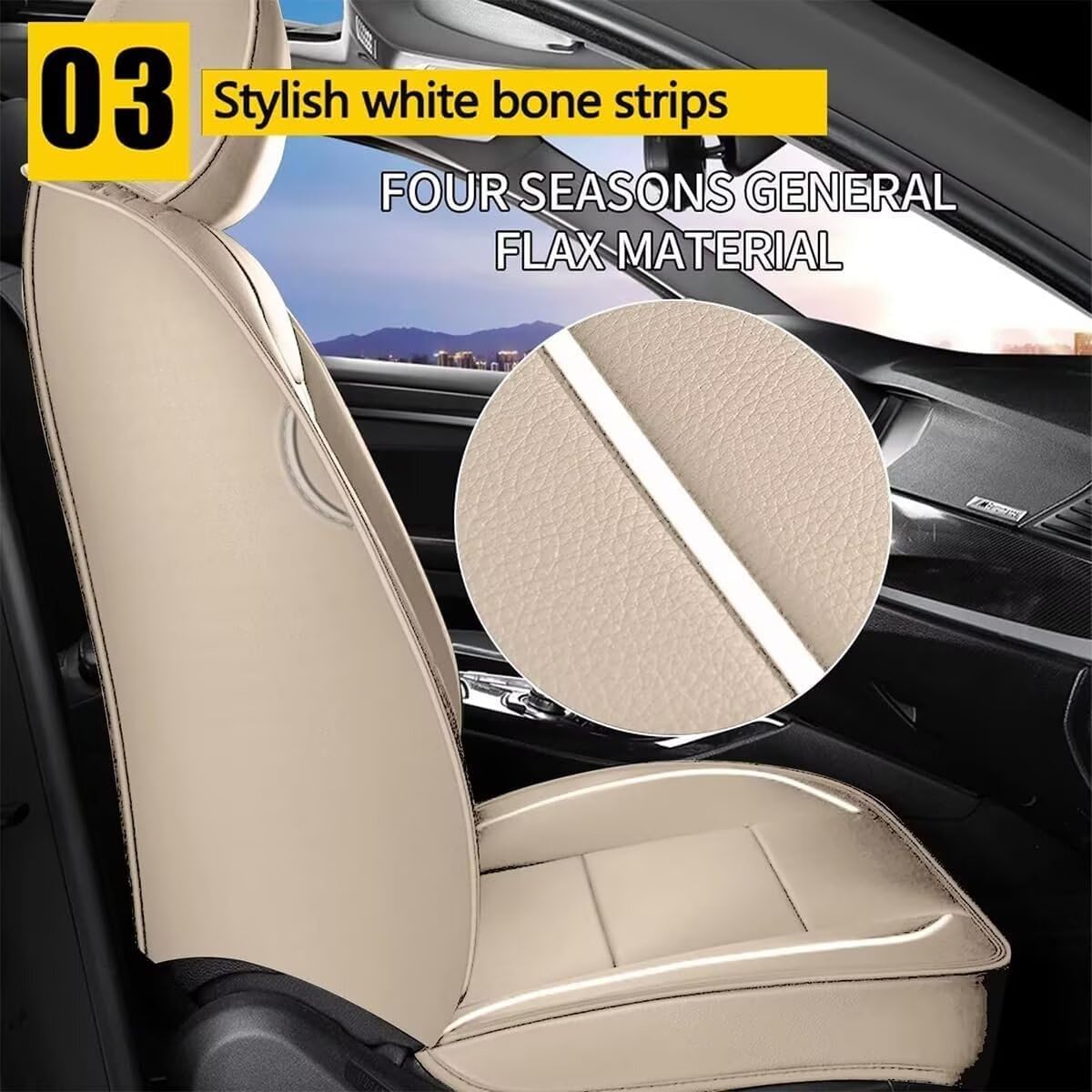 YORKNEIC Leather Car Seat Covers Fit for Hyundai Kona 2018-2025: 2 Front Set Seat Covers - Waterproof Auto Seat Protector Compatible Airbag (Beige)