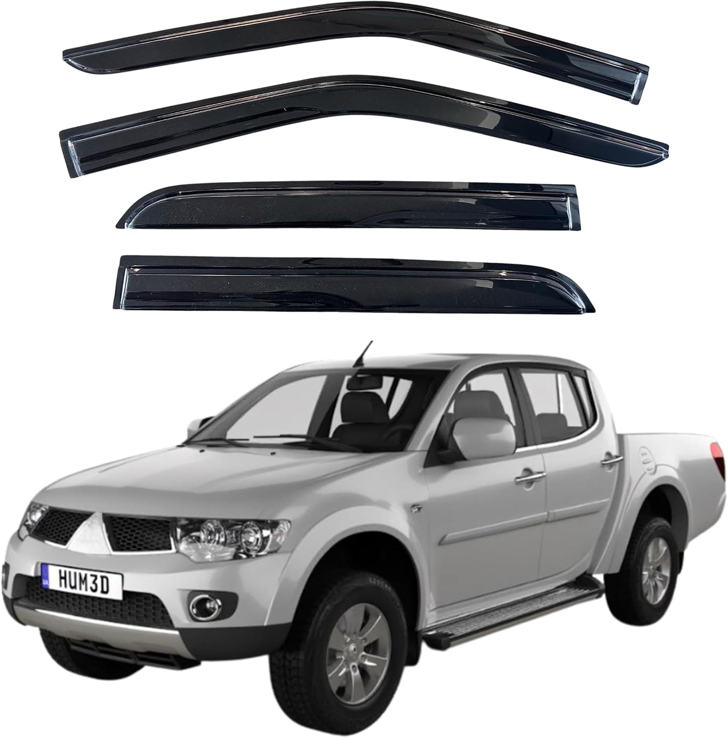 KPY Window Visor Compatible with Mitsubishi L200 & Triton Double Cab 2007-2014, 4PC Rain Guard Side Window Vent Deflectors Tape-On Mugen Style, 2007 2008 2009 2010 2011 2012 2013 2014