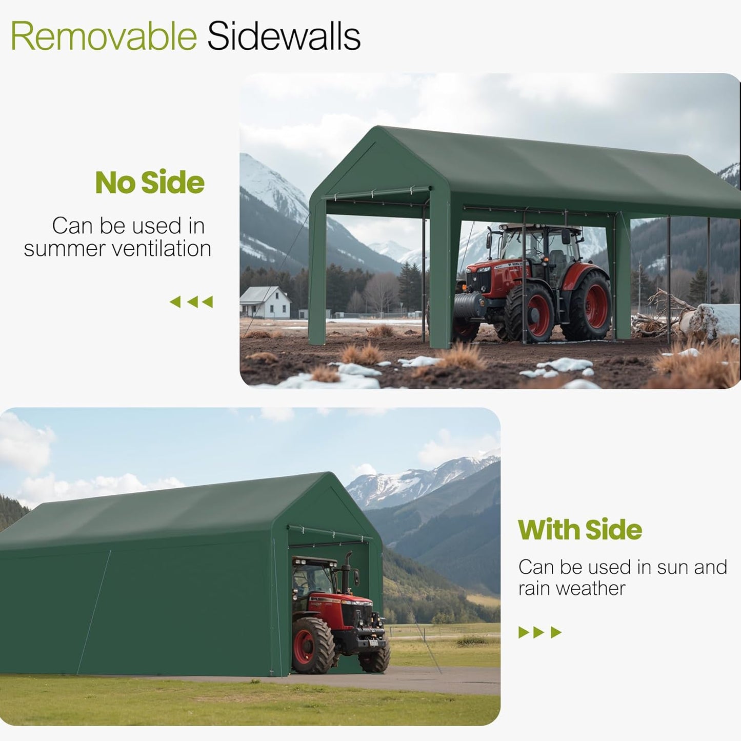 GOJOOASIS 10x20 Carport Heavy Duty Portable Garage Shelter Metal Car Canopy Tent with UV-Resistant & Weatherproof Top Cover for RV & Vehicles (Green, 10x20 with sidewalls)