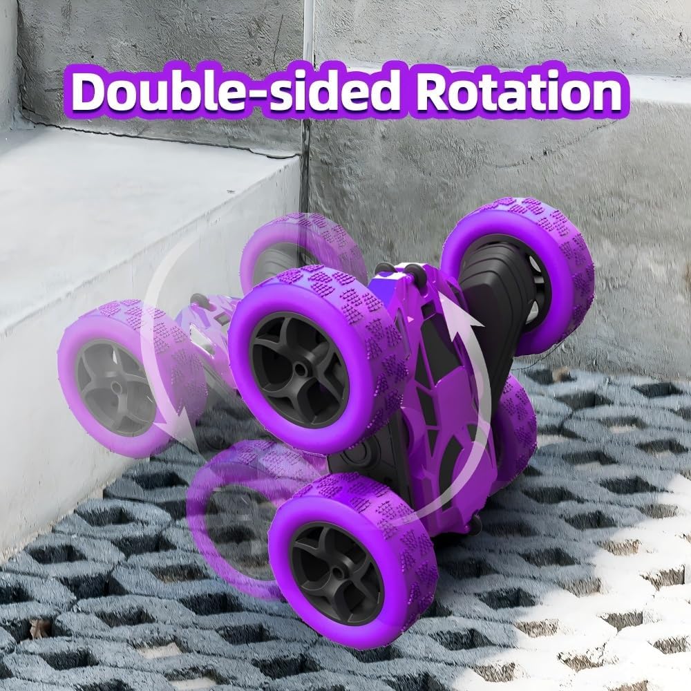 Remote Control Car for Girls, Stunt Rc Car, Princess Toys for Girl 6 7 8 9, Electir Toy, Double-Sided 360° Rotating 4WD Rc Drift Truck for Birthday Gift (Purple)
