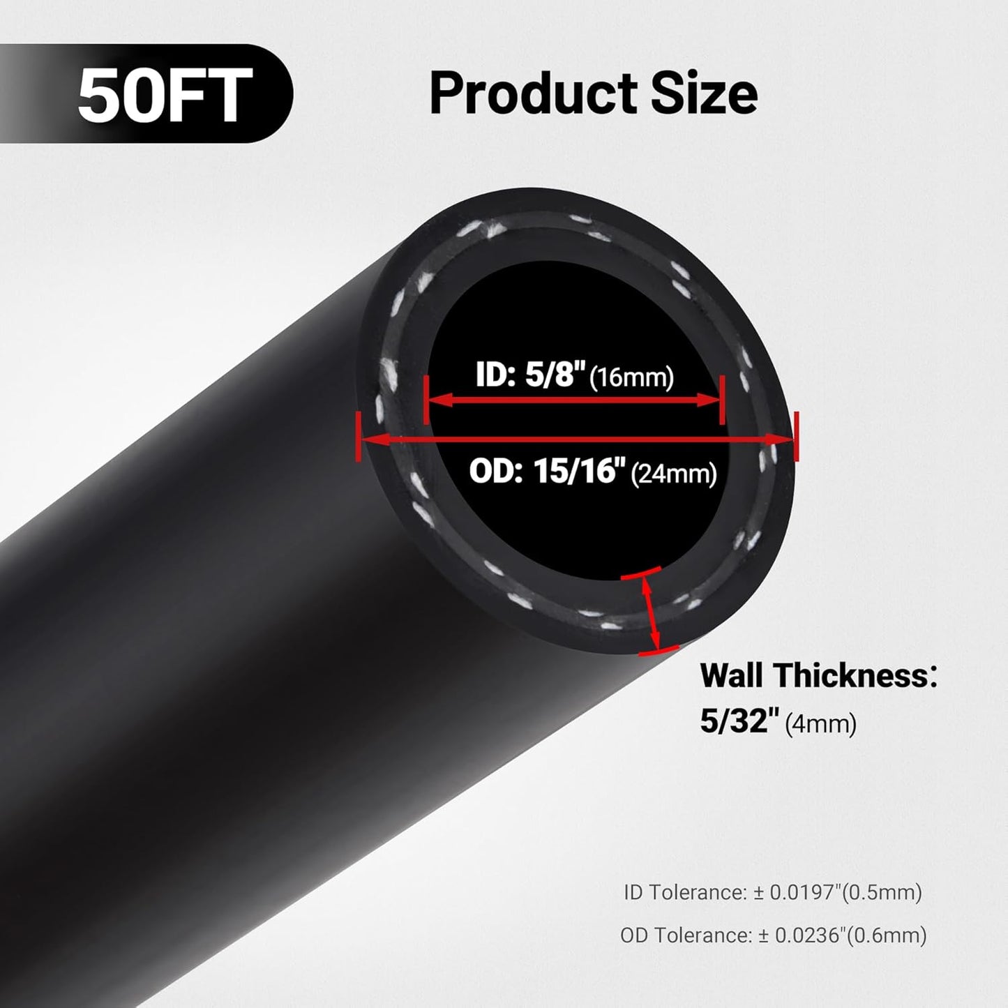 EVIL ENERGY 5/8" Heater Hose 50FT Coolant Radiator Straight 100PSI SAE 20R3 Black