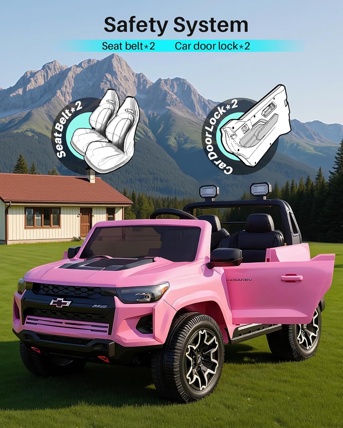 Joywhale 24V Ride on Truck 4WD Kids Electric Vehicle Licensed Chevorlet Ride on car with 7AH Big Battery, 320W Powerful Motors, 2 Seats, Music, 4 Wheel Suspension, 2 Speeds, LED Lights, Rose Red