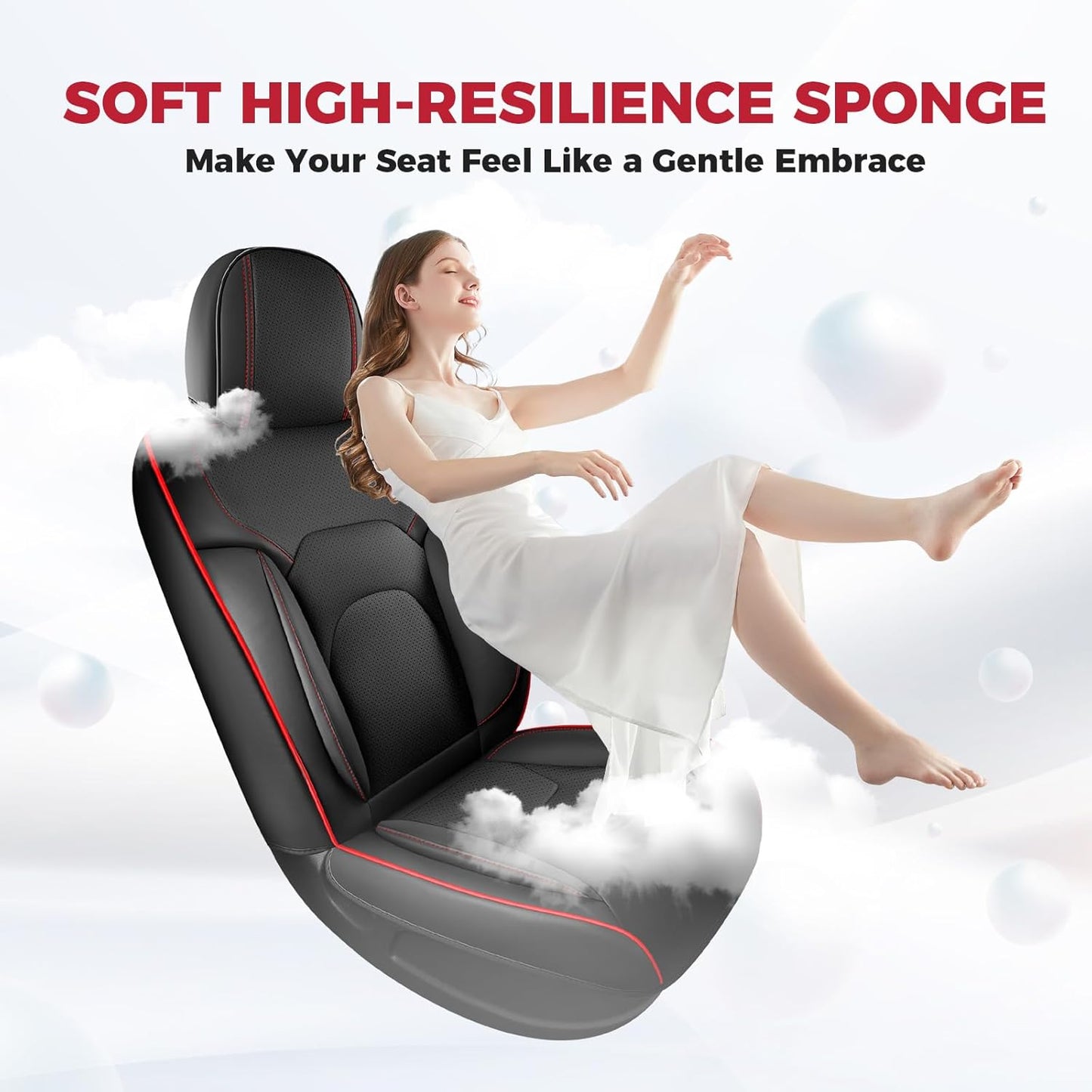 FREESOO Car Seat Covers Full Set,Waterproof Automotive Seat Covers, Leather Cars Interior Covers, Seats Protection Universal fit Babies & Adult (Black Red)