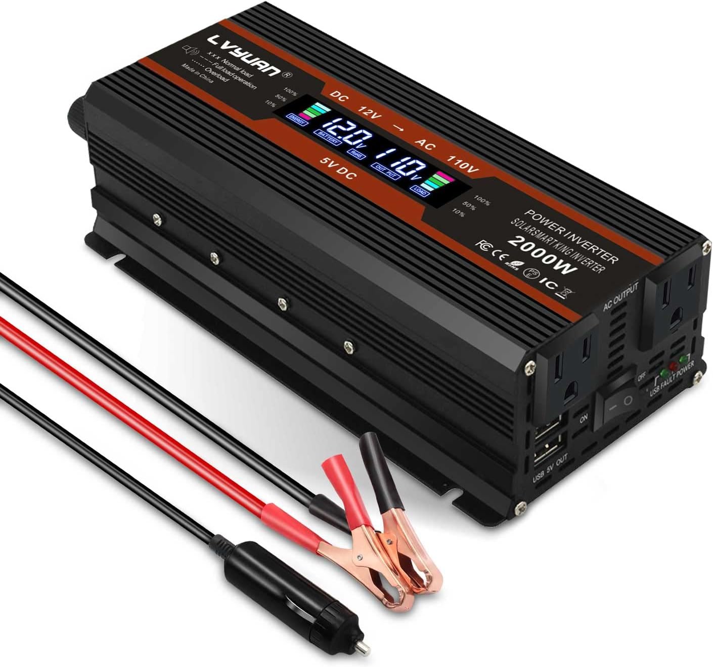 1000W/2000W (Peak) Car Power Inverter 12v to 110v DC to AC Converter with Dual AC Outlets LCD Display,1000 Watt Power Inverters for Vehicles Car RV Truck