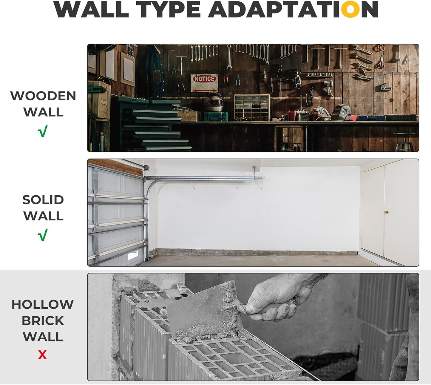 BougeRV Hitch Wall Mount, Adjustable 1.25"/2" Receiver, Heavy Duty 300LBS Bike Cargo Rack Storage, Hanging Garage Organizer, Trailer Hitch Receiver for Hitch Bicycle Ski Rack Storage Organizer