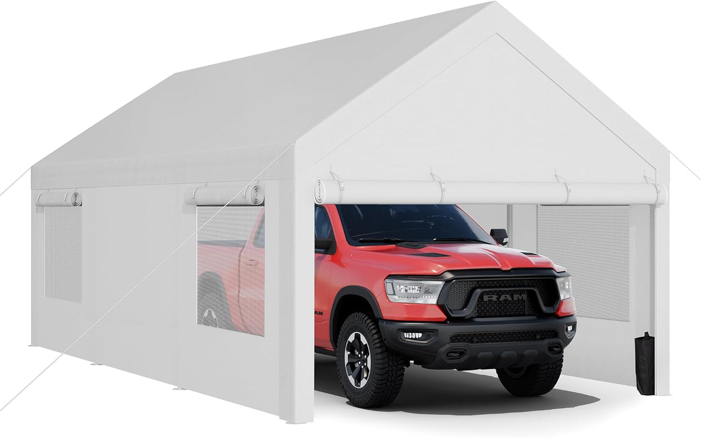 JY QAQA Carport, 12x20 FT Heavy Duty Carport Reinforced Steel Poles with Removable Sidewalls & Doors,Roll-up Windows Car Canopy with Sandbags and All-Season Tarp for Car Boat Truck Motorcycle