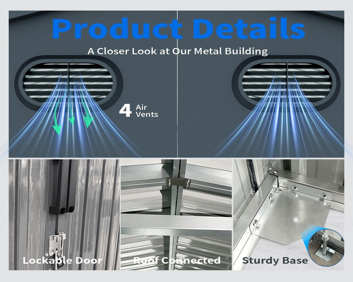 20x13 Metal Shed, Metal Garage Building with 2 Lockable Doors, Prefab Garage Shed with 4 Air Vents, Large Sheds & Outdoor Storage Clearance, Car Sheds for Truck, Tool, Lawnmower, Dark Gray