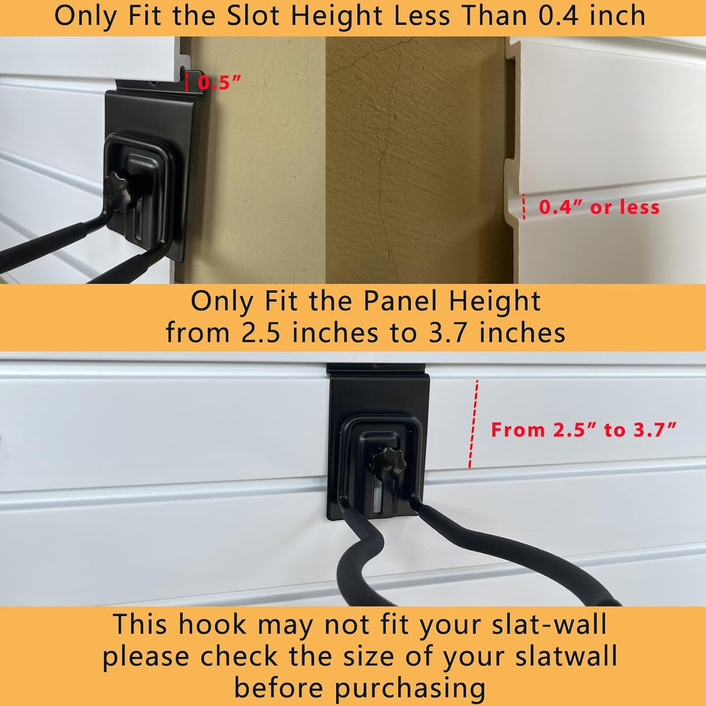 Adjustable Slatwall Hooks, Lockable Slatwall Weedeater Hanger, String Trimmer Hanger, Power Tool Hanger for slatwall Accessories, Utility Hooks for Garage Storage 8"" 4 Pcs, Black