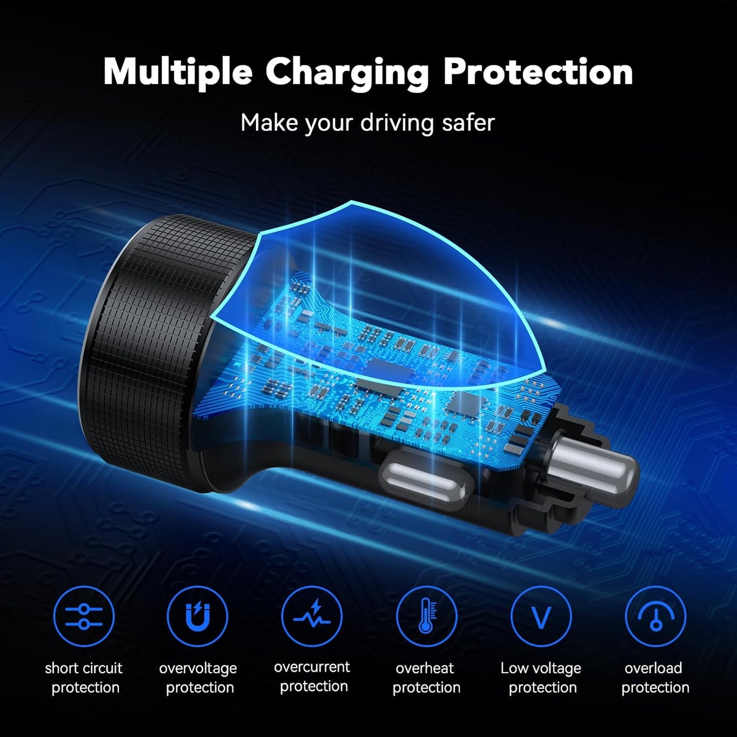 iPhone 16/15 Car Charger Adapter, 78W 4 Port USB C Car Charger with Voltmeter Fast Charging for iPhone 16 Pro/15/14/13, Samsung Galaxy, iPad