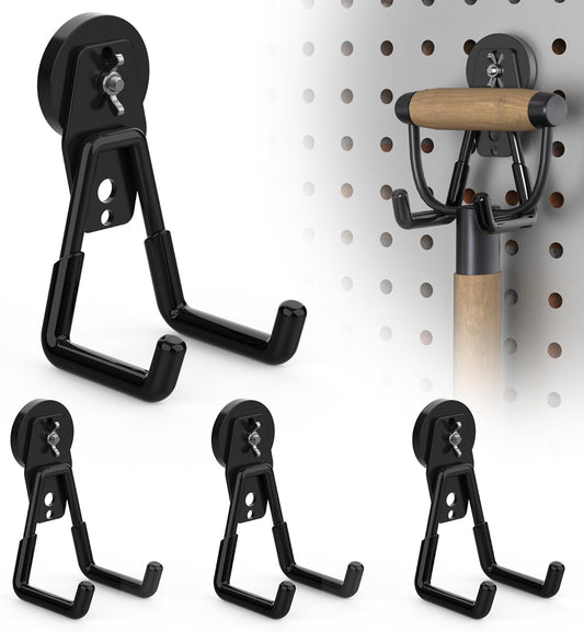4 Pack Large Magnetic Hooks Heavy Duty Extra Strong Magnetic Garage Hooks Big NdFeB Industrial Magnet Hooks Magnetic Utility Storage Holder Organization with Anti-Slip Coating for Hanging Garden Tool