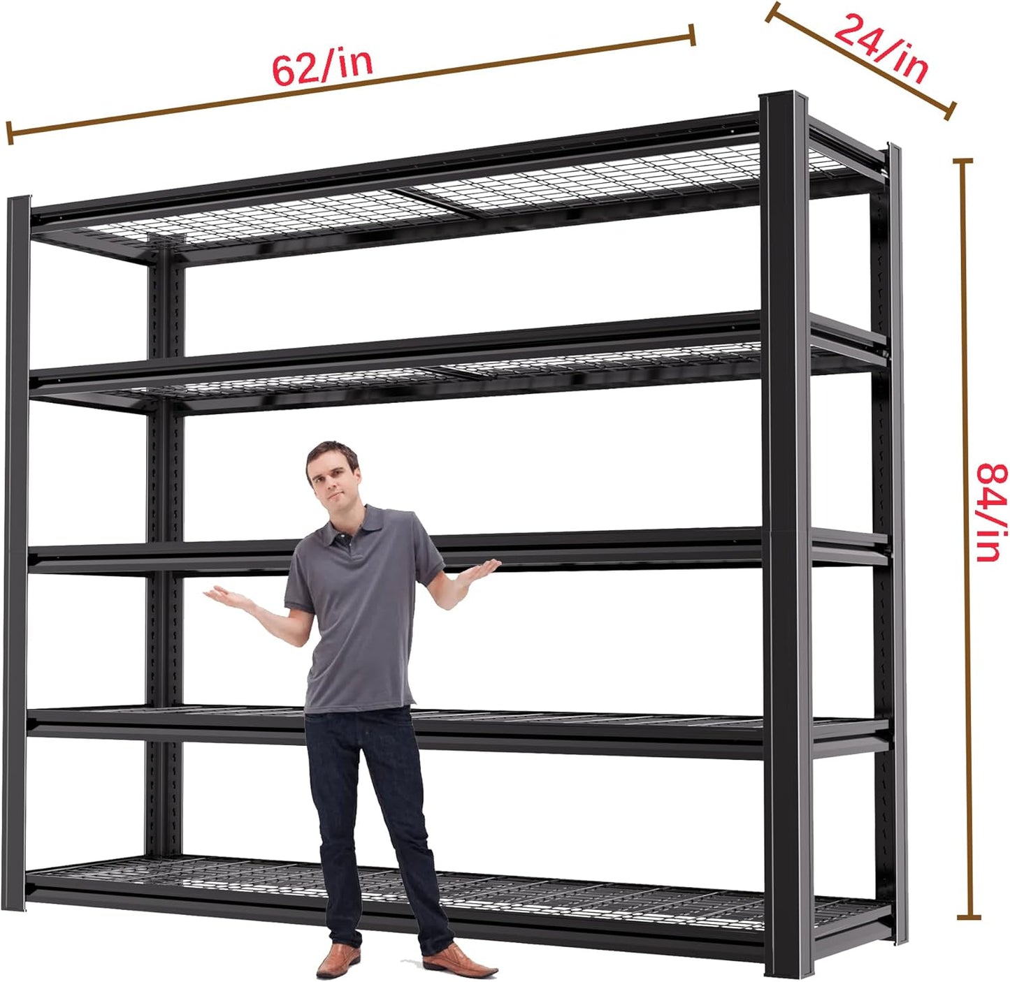 62" W x 24" D x 84" H Garage Shelving Heavy Duty Metal Shelving 3500LBS Storage Shelves Adjustable Metal Shelves for Storage Industrial Garage Shelves for Warehouse Basement