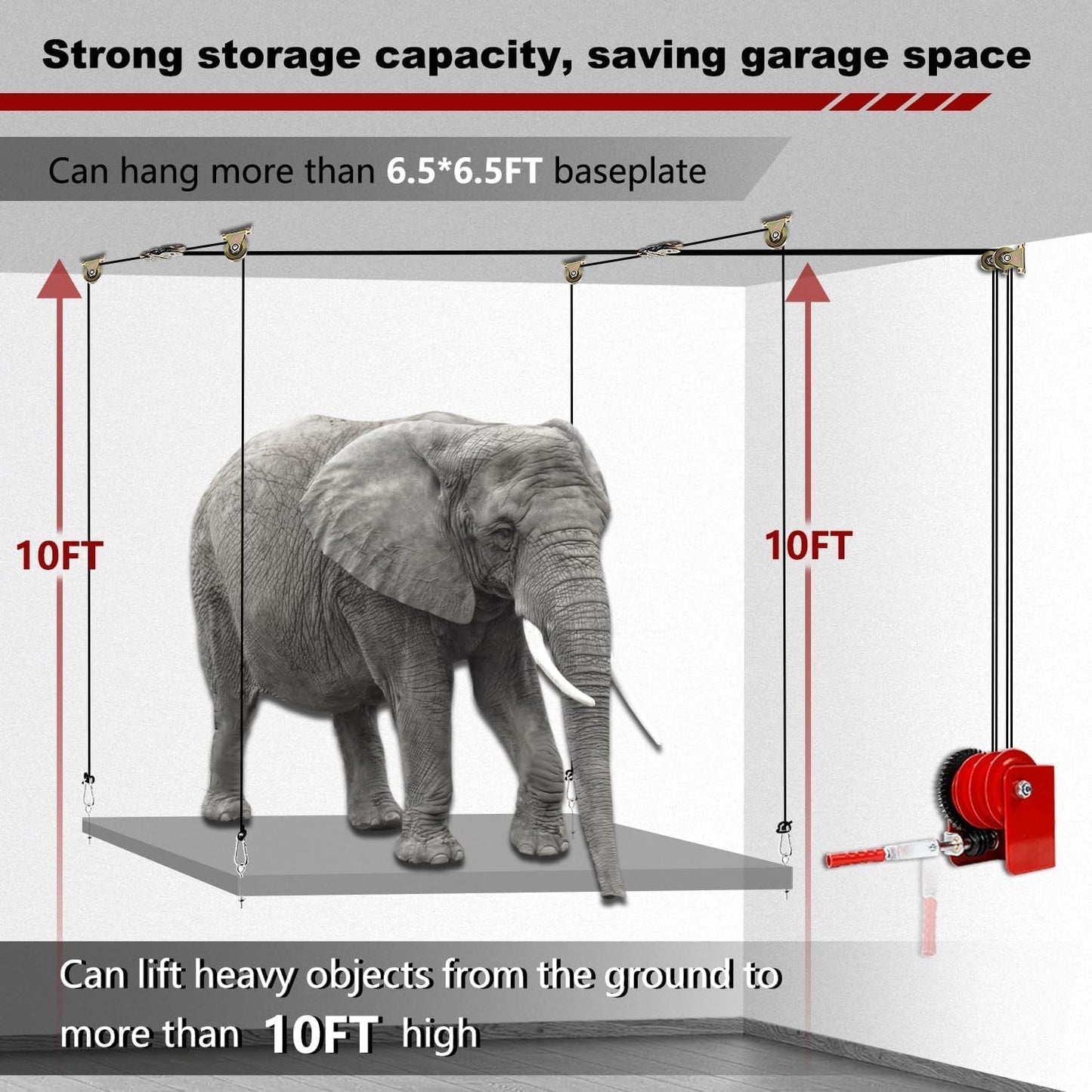 Overhead Garage Storage Lift - Heavy Duty Ceiling Mounted Garage Storage Lift System for Organization - 300lbs Weight, Supports 8-16ft Ceilings, Compatible Bronco, Weight, Wrangler (Deck Not Includ)