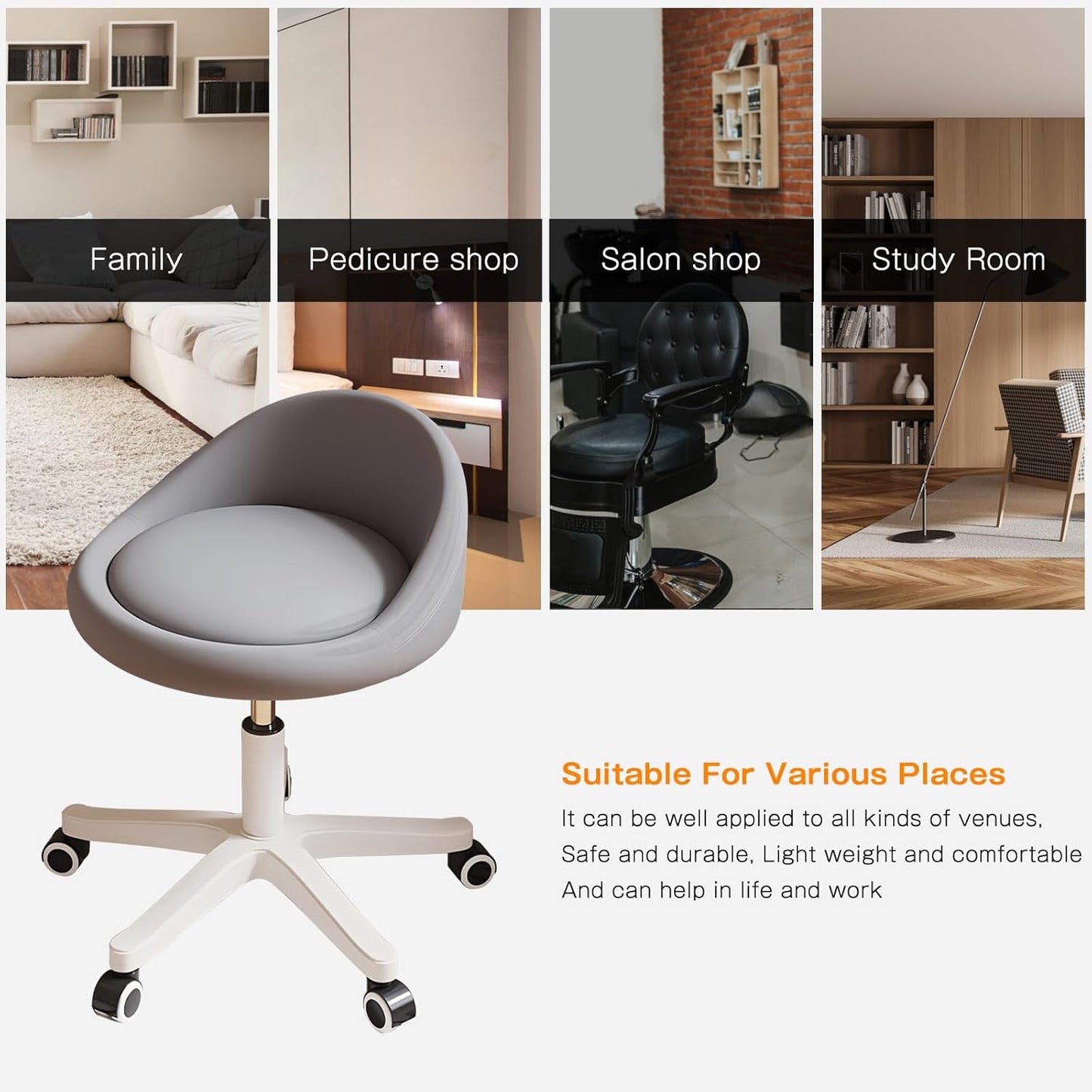 Rolling Stool Set of 4 Rolling Hydraulic Salon Stool with Low Backrest - Adjustable Swivel Chair for SPA, Shop, Salon, Massage, or Medical Office Dark Grey