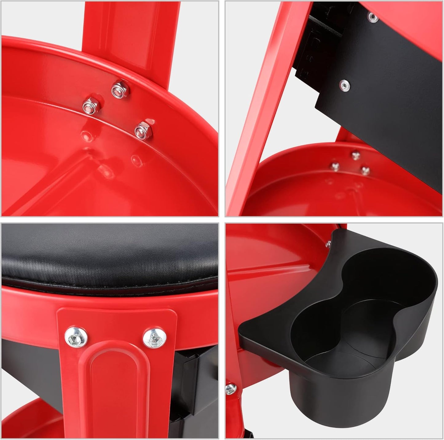 DNA Motoring TOOLS-00197 Round Mechanics Roller Seat Creeper Stool With Padded Cushion, Tool Storage Drawer & Tray, 300 Lbs Max Weight Capacity