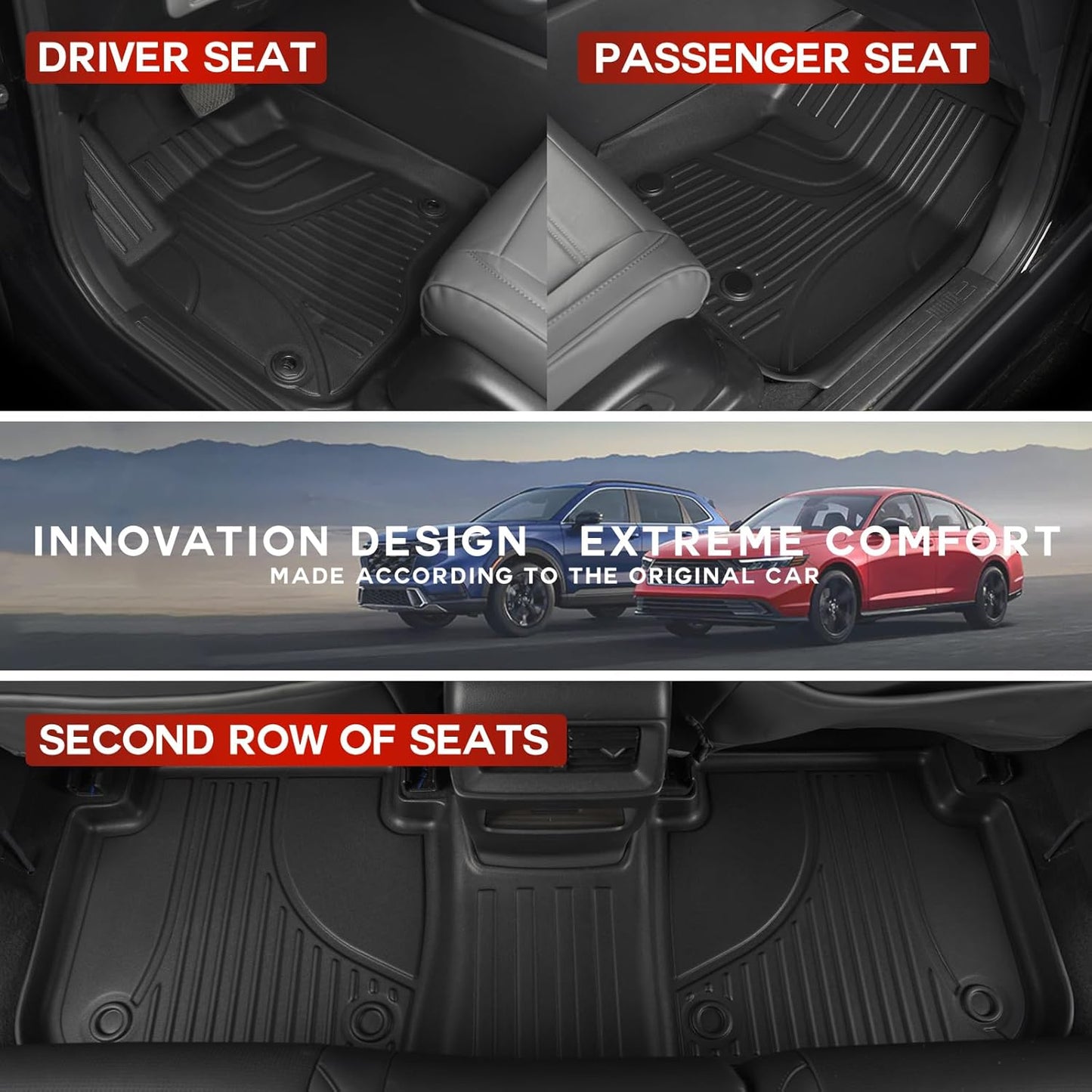 Floor Mats Fit for Honda CRV 2023 2024 2025 2026 All Models (Include Hybrid) - TTX LIGHTING CR-V All Weather Floor Liners & Cargo Liner with Backrest Mats Car Mats Accessories (Fit Upper Deck)