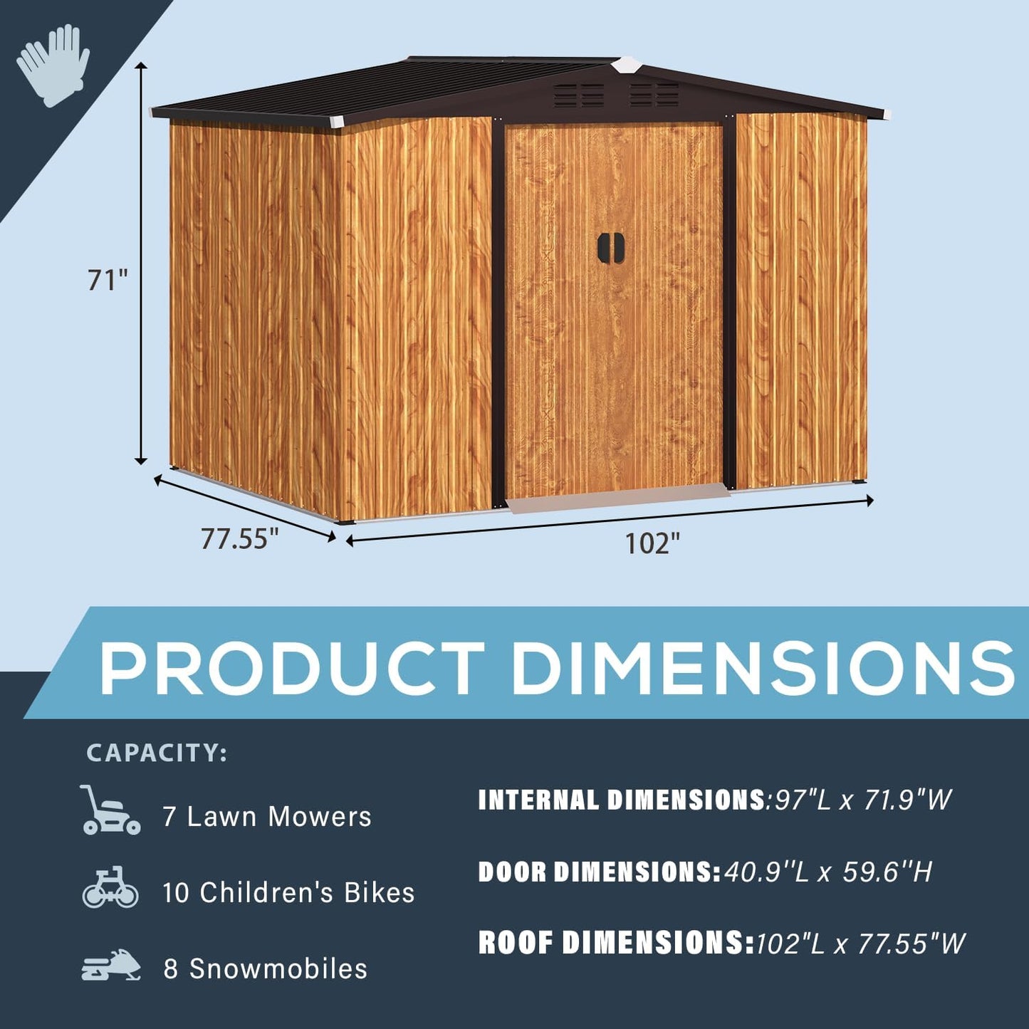 U-MAX Shed 8x6 Woodgrain Outdoor Storage Shed, Metal Outside Storage Garden Sheds & Outdoor Storage with Sliding Doors, 6x8 Tool Shed Outdoor Cabinet for Backyard Lawn and Outside Use