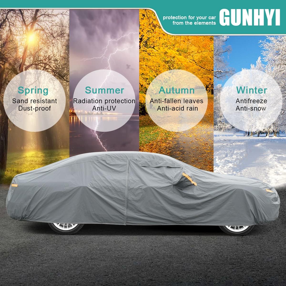 Premium Car Cover Custom Fit Honda Civic Sedan/Coupe (1995-2025), 16 Layers Heavy Duty Car Cover Waterproof All Weather with Zipper Door for Sun Rain Snow Dust Uv Protection