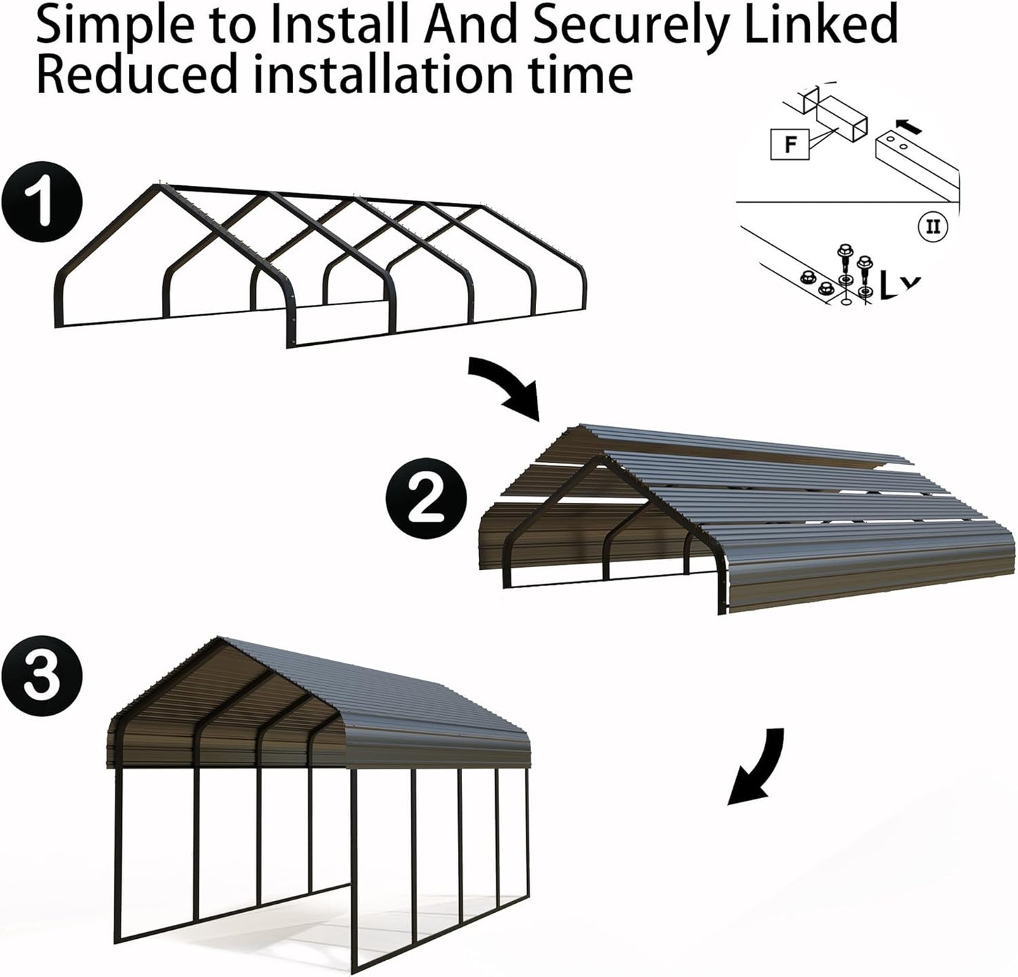 Heavy Duty Metal Carport 10x20 ft Galvanized Steel Frame RV Carport Storage All Weather Shelter Easy Assembly for Car Extra Large Canopy for Vehicle Boat Protection Garage Party Tent
