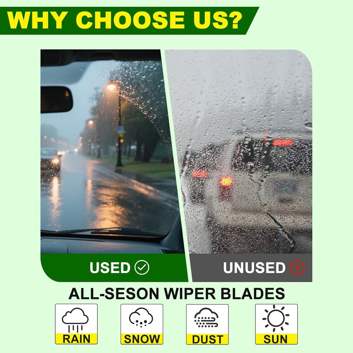 QUALITY 19in + 19in Premium All-Season Windshield Wiper Blades for Original Equipment Replacement(Set of 2)