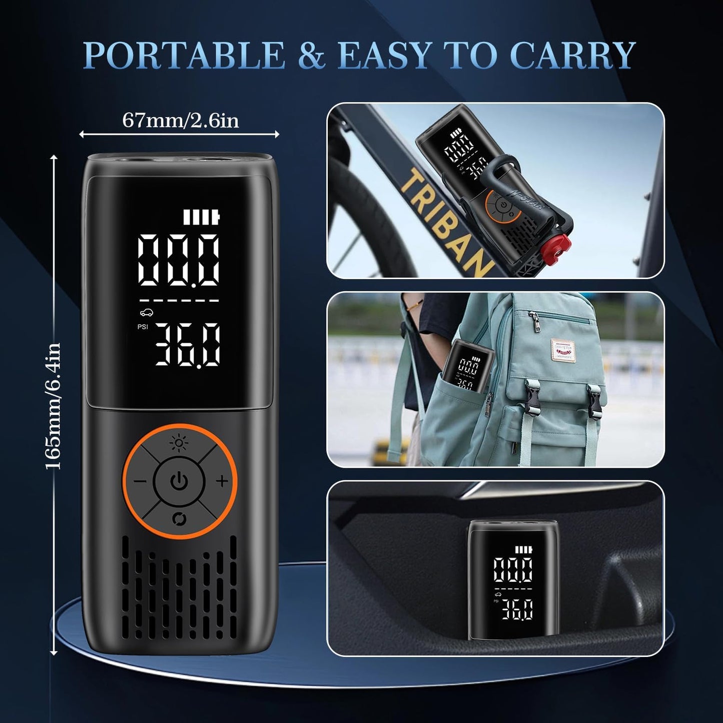 20000mAh Tire Inflator Portable Air Compressor, 150 PSI Auto Shut-Off Mini Cordless Tire Inflator For Car Tires, Bikes, Motorcycles, Sports Balls & More