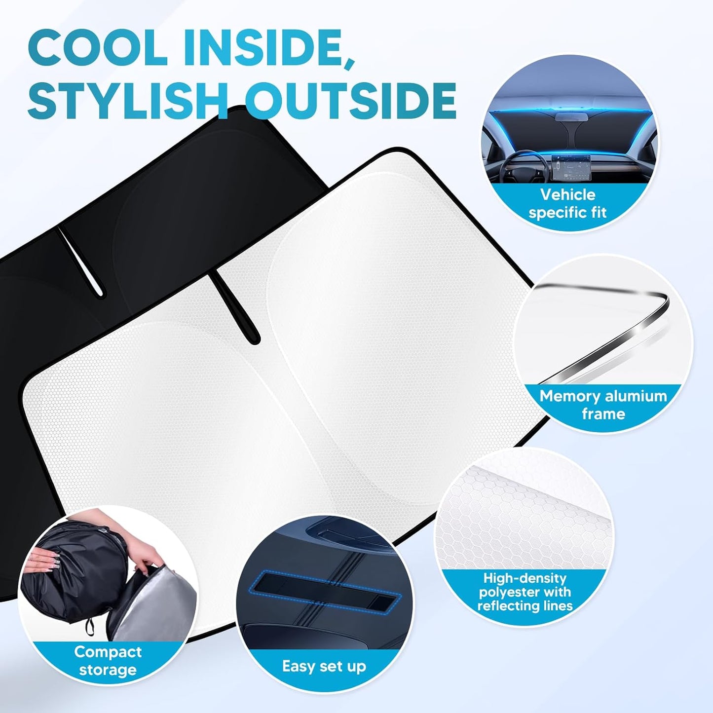 Cartist Windshield Sun Shade Fit for Hyundai Kona 2024 2025 2026 Foldable Car Front Window Sunshade for Kona Accessories Sun Visor