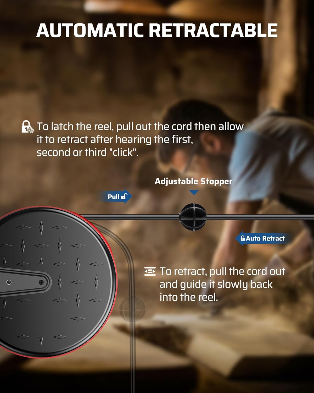 DEWENWILS 30 Ft Retractable Extension Cord Reel, Ceiling or Wall Mount 16/3 Gauge SJTW Power Cord with 3 Electrical Outlets Pigtail for Garage and Shop, 10 Amp Circuit Breaker, Metal Plate, UL Listed