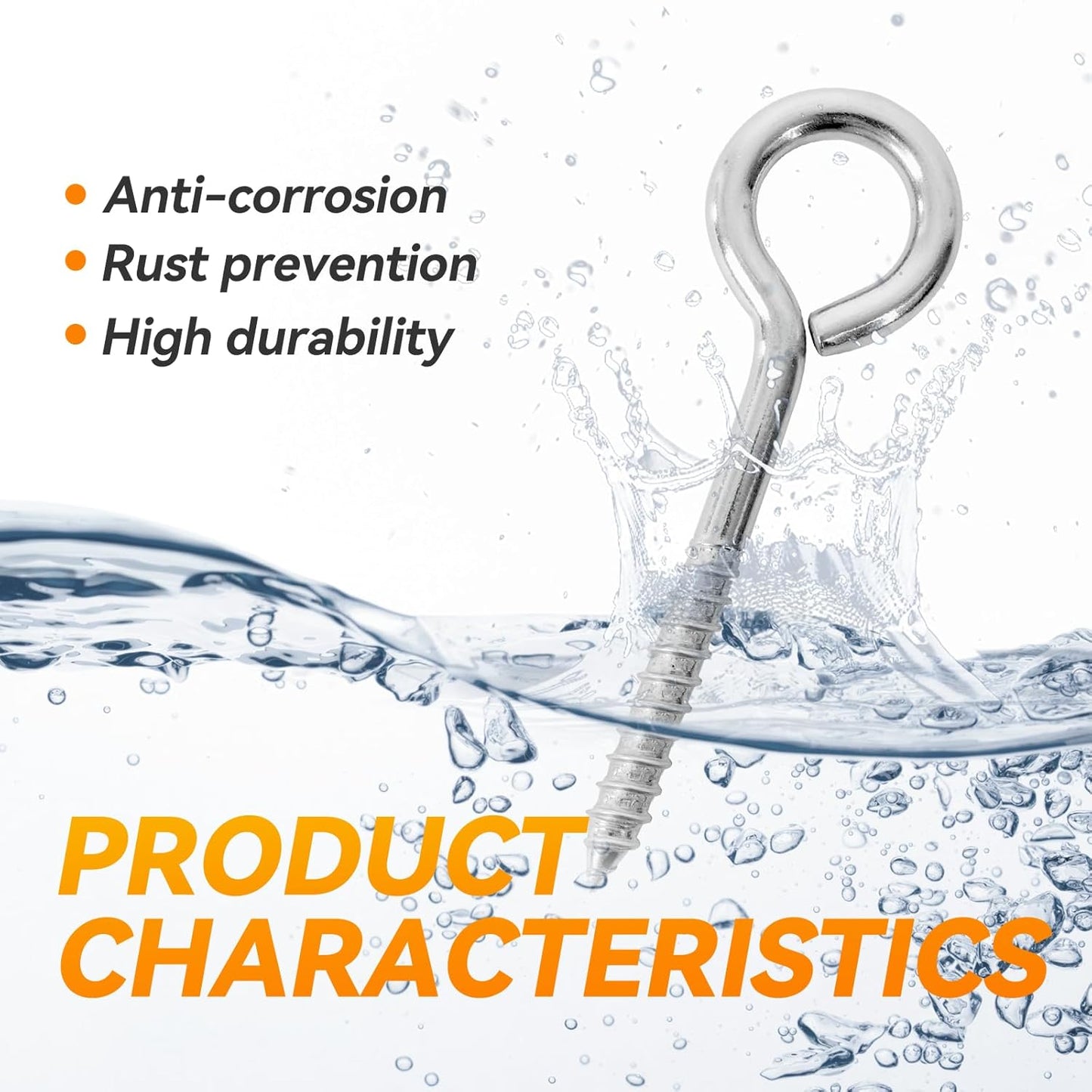 2Pcs 6 Inch Heavy Duty Screw Eyes Hooks, 304 Stainless Steel Self Tapping Eyelet Screw Eye Bolts,800LBS Breaking Strength, Screw in Eye Hooks for Wood Securing Cables Wire. (2, M10-6 Inch)