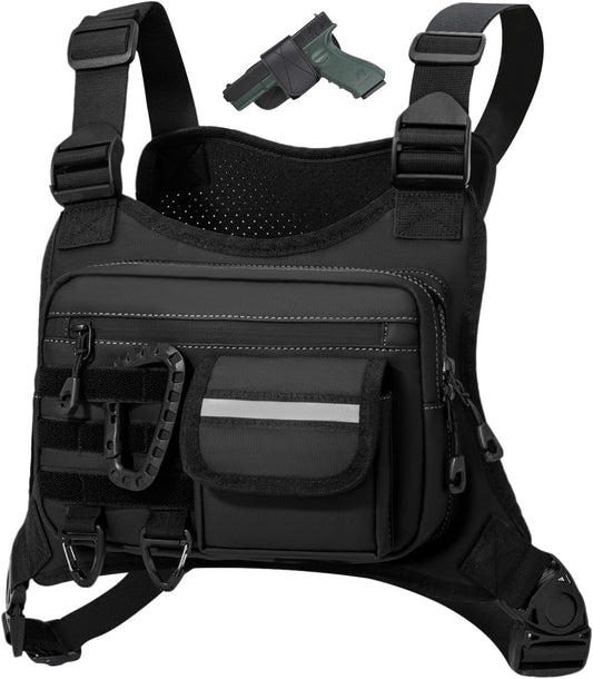 Outdoor Chest Bag For Men, EDC Chest Pack With Built-In Phone Holder, Lightweight Chest Rig Pouch