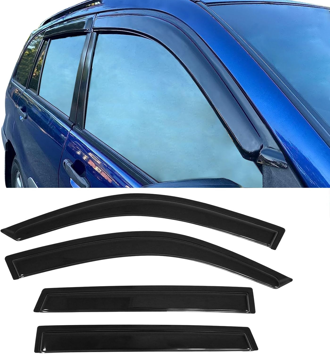 Window Visor Deflector Compatible with 2001-2005 Toyota Rav4 4-Door, Slim Tinted Acrylic Resistant Shield Cover Wind Sun Rain Guard by IKON MOTORSPORTS, 2002 2003 2004