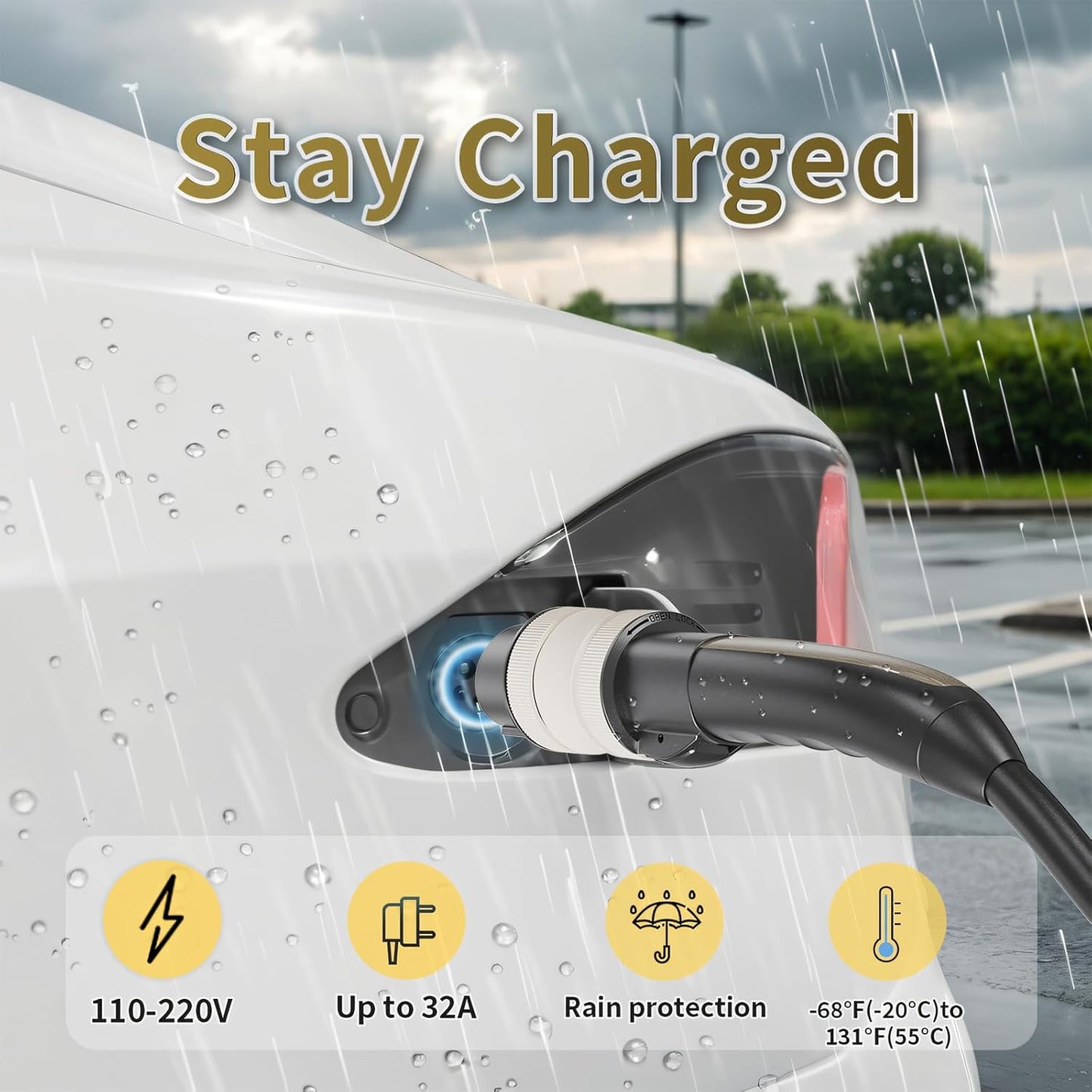 Tesla to J1772 Charger Adapter, 32 Amp / 220V, Compatible with Tesla Connector, NACS Converter for J1772 Electric Vehicles Charging