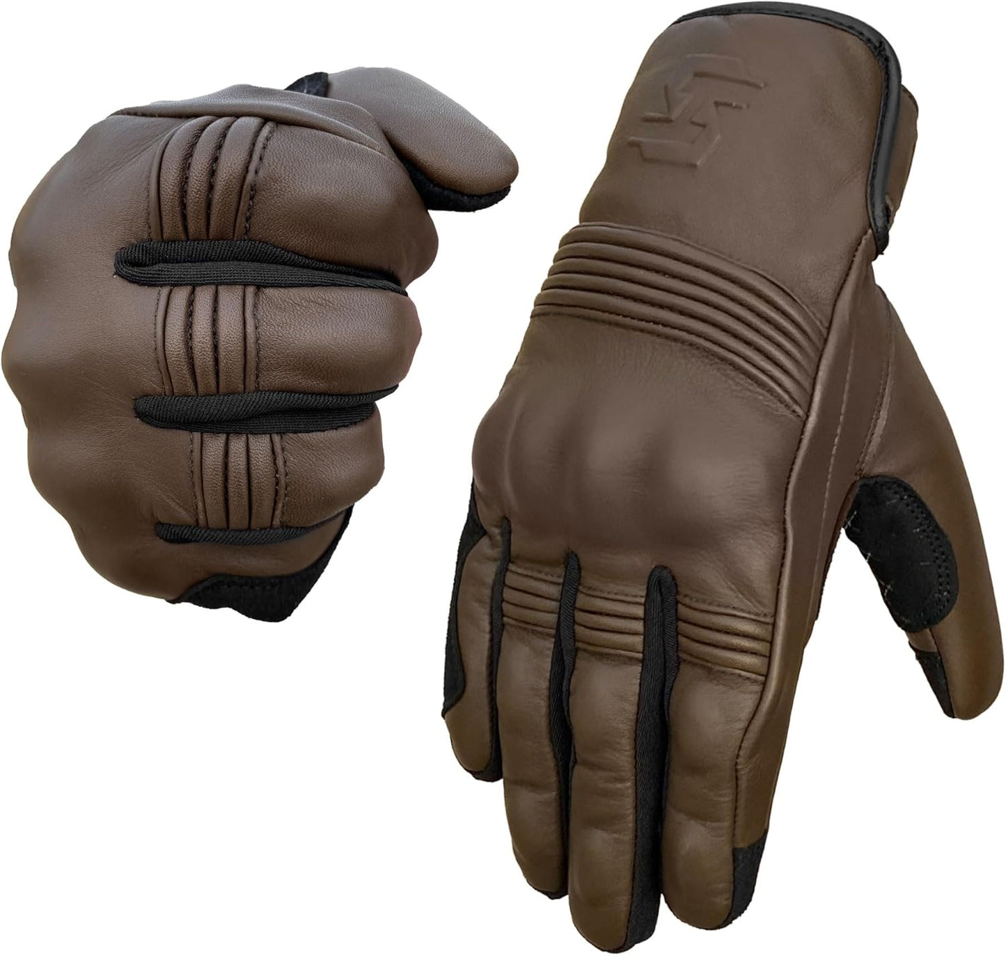 Leather Motorcycle Gloves for Men and Women | Touchscreen | Full Finger | Goatskin Leather Hard Knuckle Motorcycle Riding Gloves (Classic Brown, X-Large)