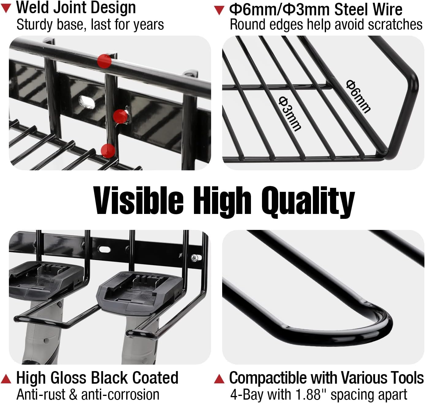 UNITEDPOWER Wall Mounted Power Tool Organizer Holder, Heavy Duty Utility Storage Rack for Battery Powered Hand Tools, Cordless Drill Rack, Workshop, Shed, Garage, Home