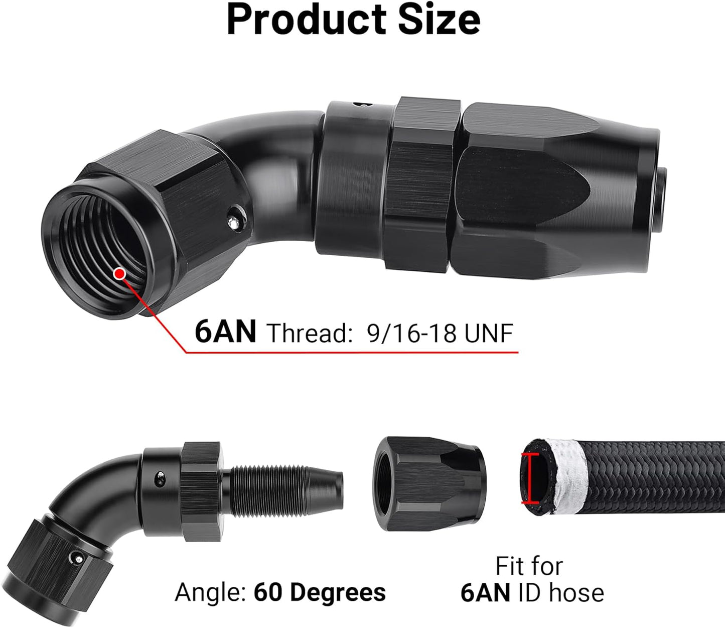 EVIL ENERGY 6AN 60 Degree One Piece Full Flow Hose End Fitting Swivel For CPE Braided Hose