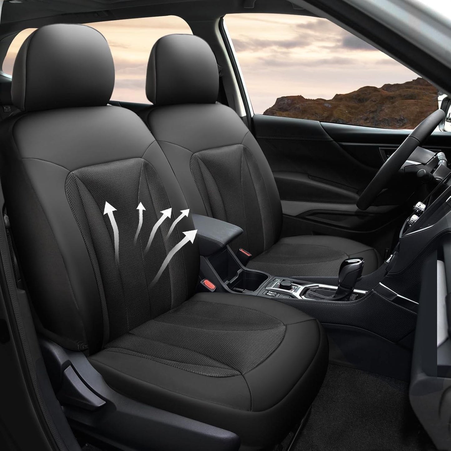 GIANT PANDA Fit Subaru Outback Forester Crosstrek Legacy Impreza Front Car Seat Cover, 3D Air Mesh Breathable Seat Protector, Black（2-Pack