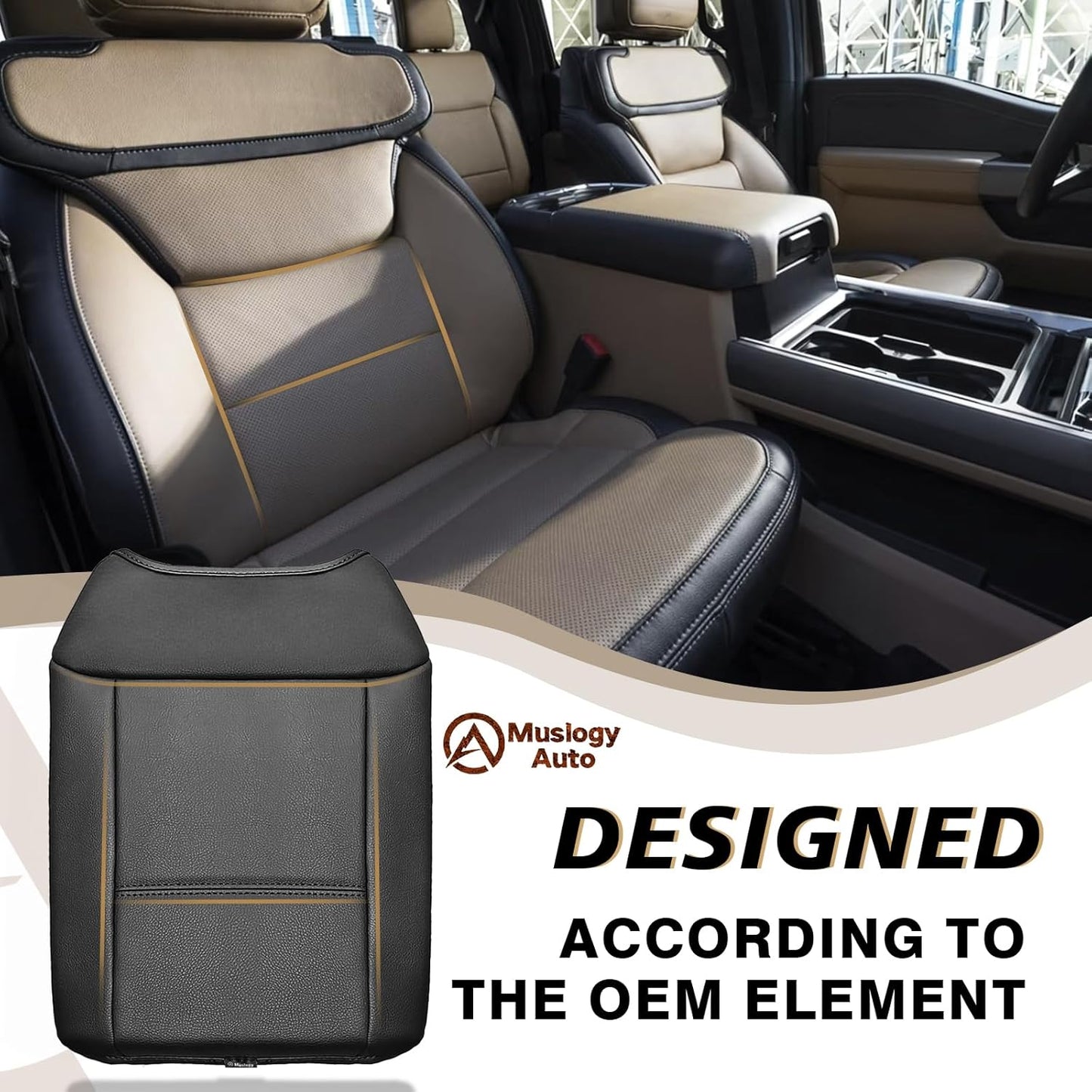 Muslogy Center Console Armrest Cover Compatible with Ford F250 F350 F450 2023 2024 2025 Super Duty Comfort Armrest Pad Arm Rest Cushion Vegan Leather Protector 1-Inch Extra Thick(Bucket Seat ONLY)